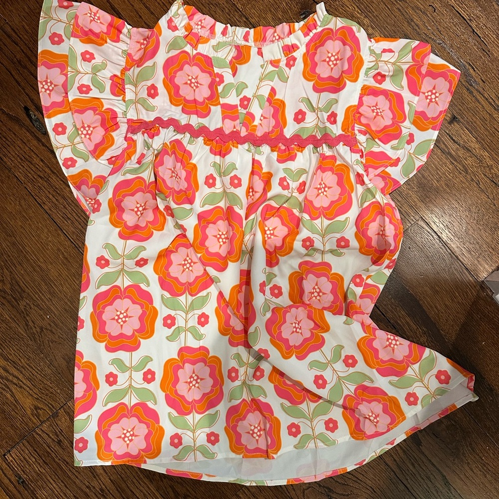 Daisy Pink and Orange Floral Ruffle Blouse